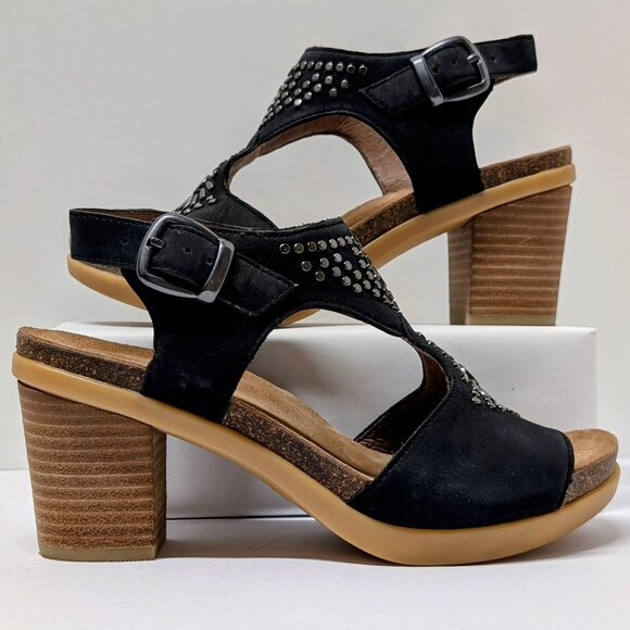 Dansko Deandra Block Heel Sandals in Black Nubuck Leather - Picture 6 of 16